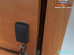 skinny submissive brunette stuck under sofa gets hotel help