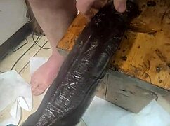 Huge Hankey's anal toys double penetration dildo stuffing her gaping ass three at once