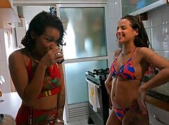  Brunette latina milf ditches boyfriend and fucks emo friend publicly in building pool for revenge kiss pussy