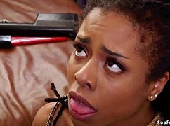 black boyfriend dominates bound alt girlfriend and ebony stepsis in bdsm threesome