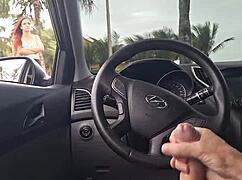 this pretty african girl risks public masturbation on beach sidewalk while cars pass by