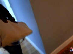 Nerdy redhead Dezi Rae fingers shaved pussy then deepthroats thick cock pov