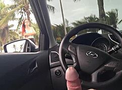 this pretty african girl risks public masturbation on beach sidewalk while cars pass by