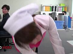 chihiro akino sucks boss's cock hard under office desk before taking creampie finish