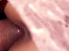 Asian guy hastily doggystyles her without pants off