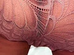 Asian guy hastily doggystyles her without pants off