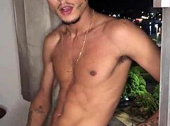 Naughty Boy Jerks Cock at Building Window