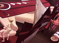 yae miko's huge feet give tall footjob tease