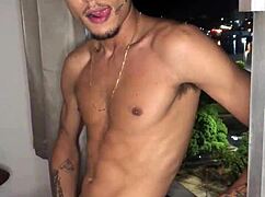 Naughty Boy Jerks Cock at Building Window