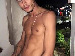 Naughty Boy Jerks Cock at Building Window