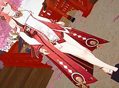 yae miko's huge feet give tall footjob tease