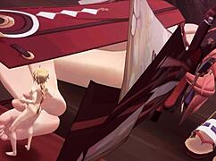 yae miko's huge feet give tall footjob tease