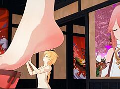 yae miko's huge feet give tall footjob tease