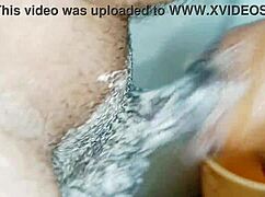 indian couple bends over for doggy fucking in bathroom with telugu dirty talk