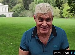 dan's chubby brunette with big tits gets double teamed in homemade 3some doggy