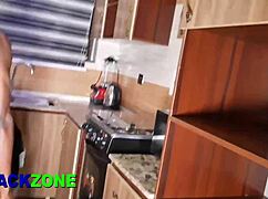 Curvy ebony stepmom in kitchen begs for young cock closeup pounding