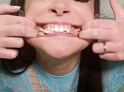 Brunette Pigtail Girl Eats Junk Food Then Pukes It All Over Tits