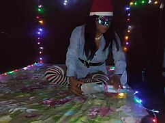 hot stepmom asked me to film her christmas bed undress then seduced with big tits