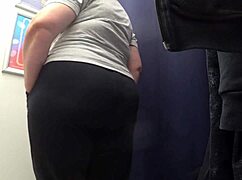 voyeur cam catches curvy pawg milf's big ass in satin panties changing room