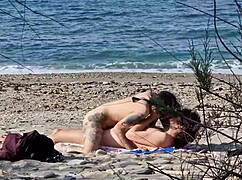 Two lovers caught nude on beach: her squirting orgasms at 7:40 and 13:25 during wild cowgirl creampie ride!