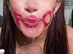 Brunette Pigtail Girl Eats Junk Food Then Pukes It All Over Tits