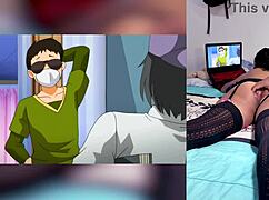 she reacts to hot hentai blowjobs with cum down throat and big tits plus her stepbro shows off that fat ass