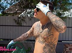 sara diamante rims ass then takes skinny teen anal pounding under shades poolside