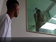 Madrasta Rabuda Tempts Enteado with See-Through Red Sheer After Bath for Big Cock Ride