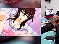 she reacts to hot hentai blowjobs with cum down throat and big tits plus her stepbro shows off that fat ass