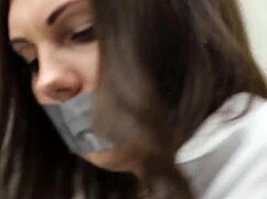 police girl tied up tight choking on gag in bondage sex tape