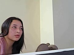 latina neighbor masturbates wet pussy fingers tits during work video call creampie orgasm