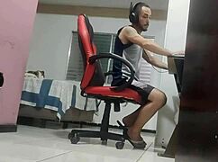 Bent over mommy shoves massive dildo deep in her tight asshole as stepson spies the taboo anal toy play