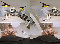 Blonde wife sneaks VR fuck with milkman while clueless husband waits nearby