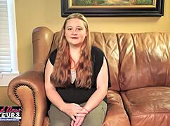 Smiling redhead nympho chubby teen eats ass and begs for cumshot facial