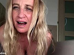 bbw blonde milf fists her wet prolapsed pussy hard in shower