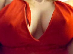 blonde bombshell in red lingerie gets her big tits fucked hard and deep