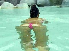 hot monika fox swims pool in pink bikini then struts publicly sexy