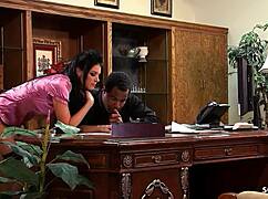 Skinny Stockinged Secretary Seduces Black Boss for Anal Ride