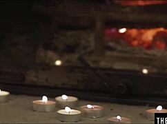 Country Girl Fingers Her Petite Pussy to Explosive Orgasm by the Warm Fire Glow