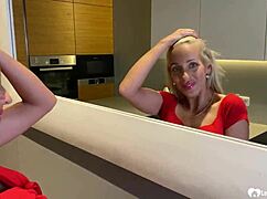 smoking blonde milf strips teases rips clothes fingers pussy