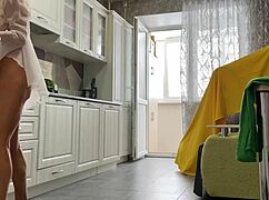 Stepson uses milf stepmom kitchen doggystyle creampie on big ass