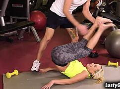 Trainer gropes Szandi's natural tits and caresses her mature body