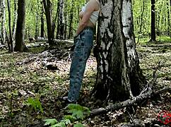 innocent forest stroll builds to trembling orgasm against smooth birch bark outdoors