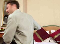 the horny babe in golden dress moans as her vagina gets plowed deep by him