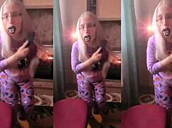 blonde with glasses brushes long hair using lollipop in asmr whispers