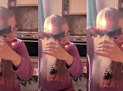 blonde with glasses brushes long hair using lollipop in asmr whispers