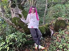 muscular guy dominates skinny teen in forest rough fucking spanking pussy creampie deepthroat cum in mouth squirting