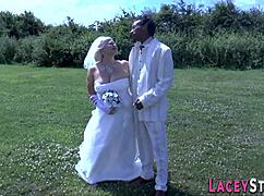 Chubby Granny Bride Rides Massive Cock in Fishnets and Stockings