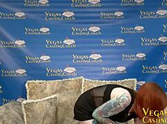 Redhead Bound in Vegas Casting Takes Deep Throat and Ass Pounding to Orgasm