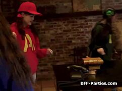 trick or treat gone wild foursome busts stealing teen girlfriends in halloween thongs 👻🍑